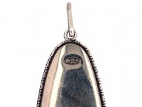 Art Deco Silver & Butterfly Wing Long Oval Pendant