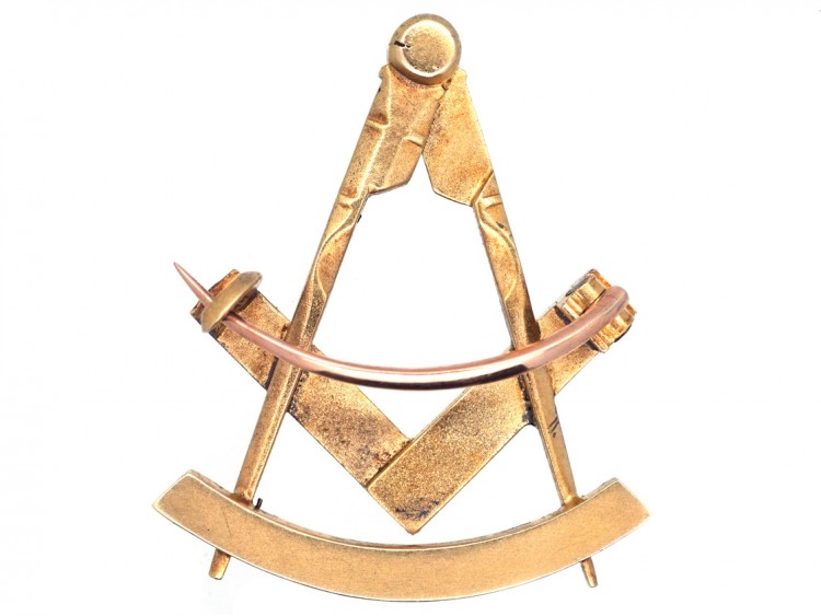 Victorian 15ct Gold & Natural Split Pearl Masonic Brooch in Original Case