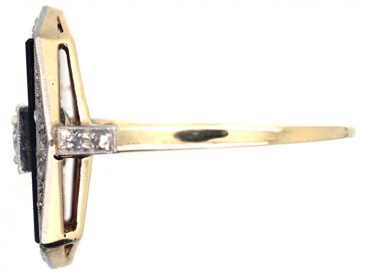 Art Deco 18ct Gold & Platinum, Onyx & Diamond Rectangular Ring