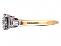 Art Deco Solitaire Diamond Ring with Baguette Diamond Shoulders