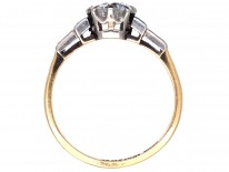 Art Deco Solitaire Diamond Ring with Baguette Diamond Shoulders