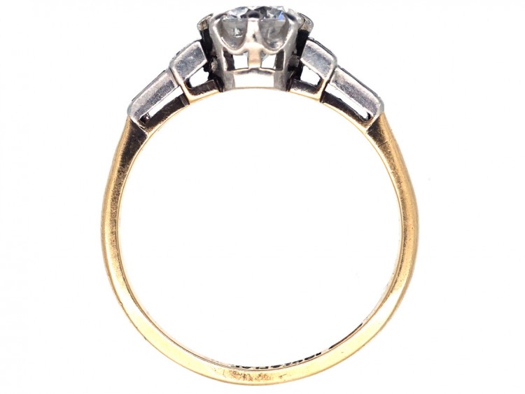 Art Deco Solitaire Diamond Ring with Baguette Diamond Shoulders