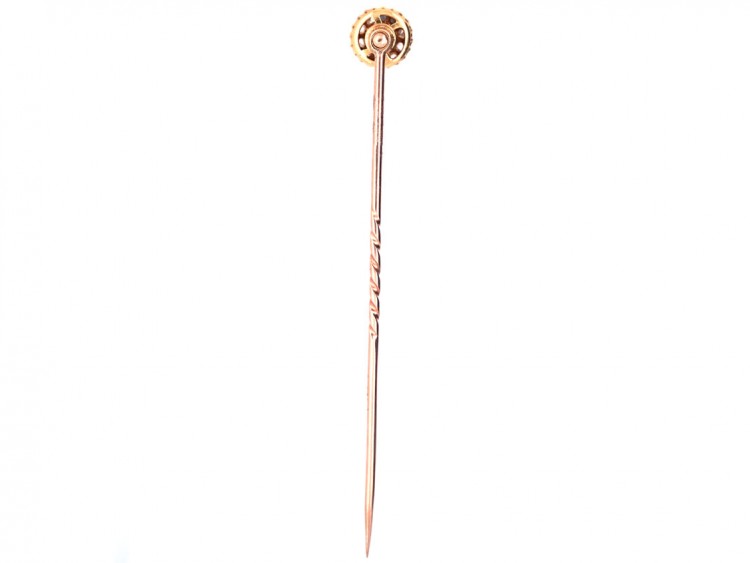Edwardian Rose Diamond & Ruby Cluster Tie Pin