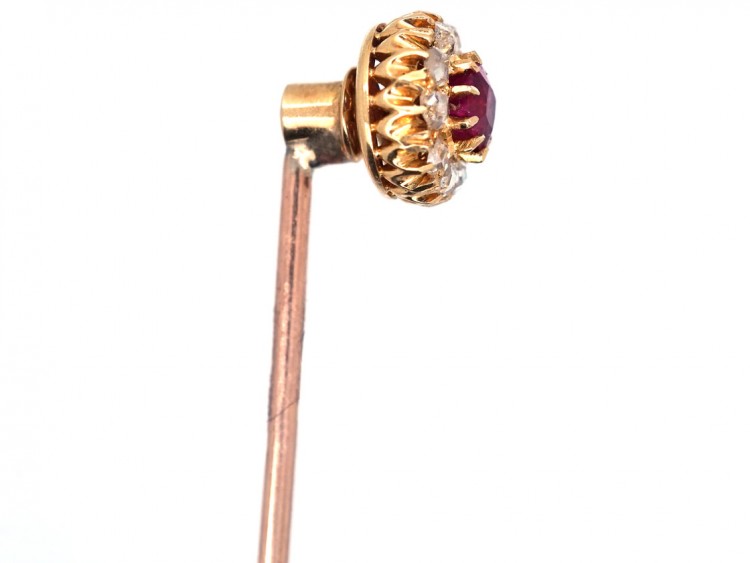 Edwardian Rose Diamond & Ruby Cluster Tie Pin