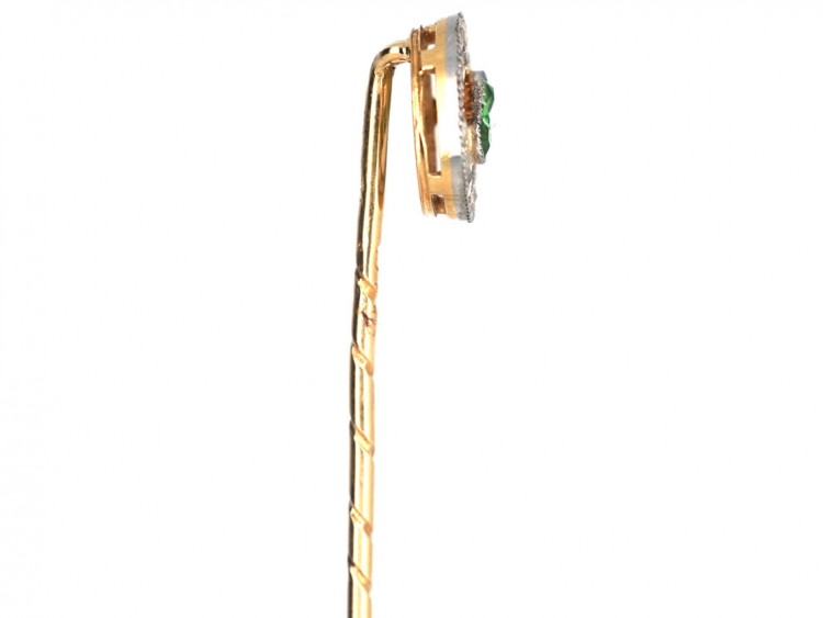 Edwardian 15ct Gold, Green Garnet ​& Rose Diamond Circle Tie Pin
