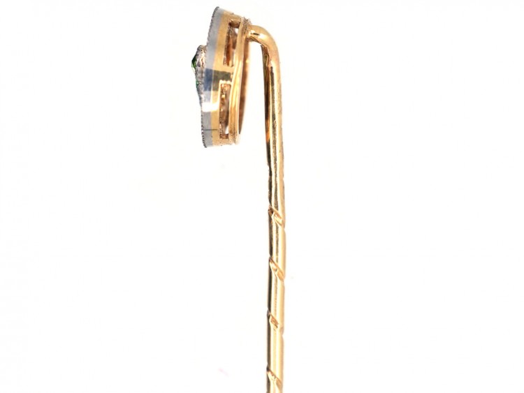 Edwardian 15ct Gold, Green Garnet ​& Rose Diamond Circle Tie Pin