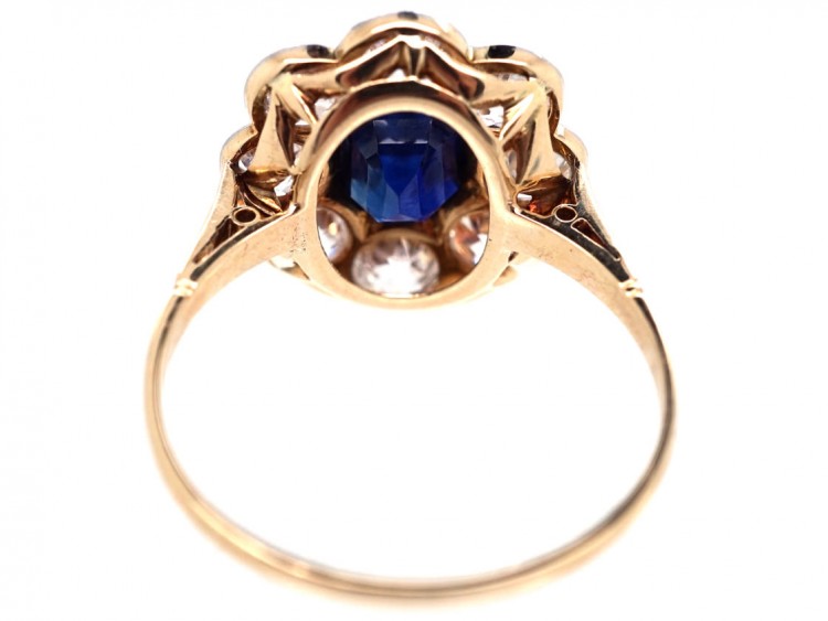 Edwardian 18ct Gold & Platinum, Large Sapphire & Diamond Cluster Ring