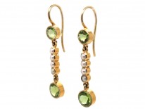 Edwardian Peridot & Natural Split Pearl Drop Earrings