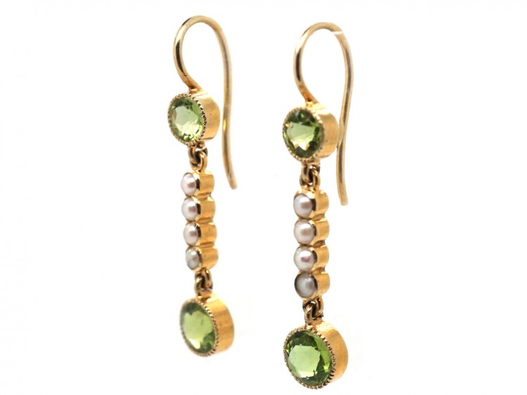 Edwardian Peridot & Natural Split Pearl Drop Earrings