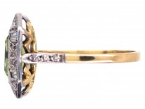 Art Deco 18ct Gold & Platinum, Rectangular Peridot & Diamond Ring