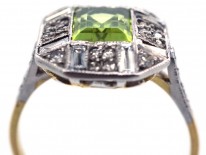 Art Deco 18ct Gold & Platinum, Rectangular Peridot & Diamond Ring