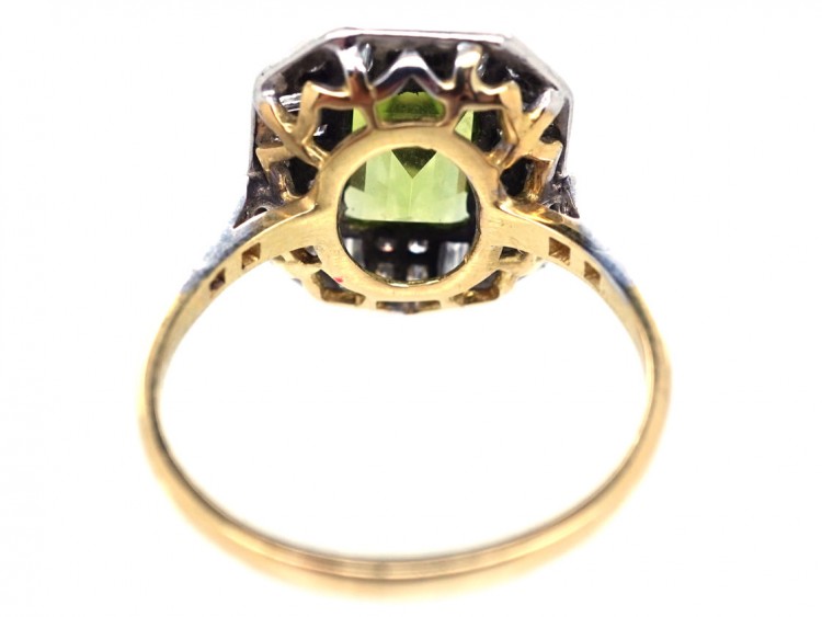 Art Deco 18ct Gold & Platinum, Rectangular Peridot & Diamond Ring