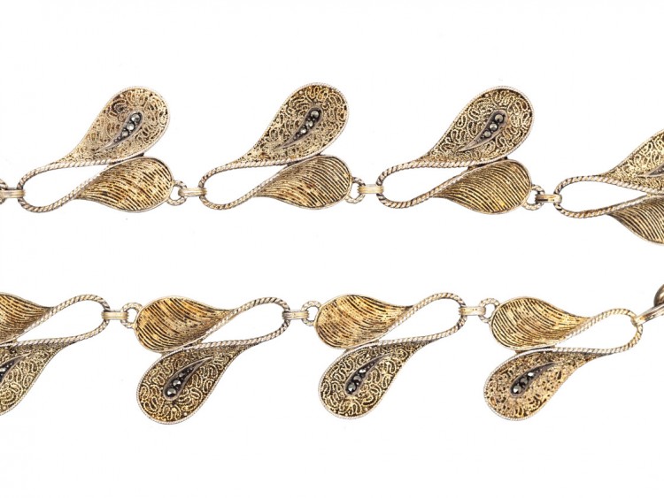 Theodor Fahrner Silver Gilt & Marcasite Art Deco Stylised Leaf Necklace