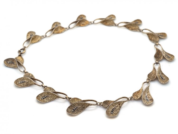 Theodor Fahrner Silver Gilt & Marcasite Art Deco Stylised Leaf Necklace