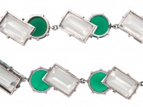 Art Deco Silver, Rock Crystal & Green Chalcedony Necklace