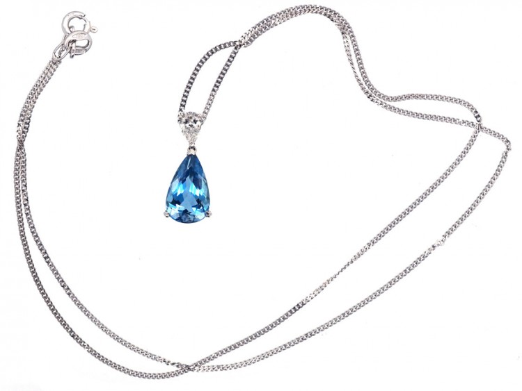Aquamarine & Diamond Pendant on 18ct White Gold Chain