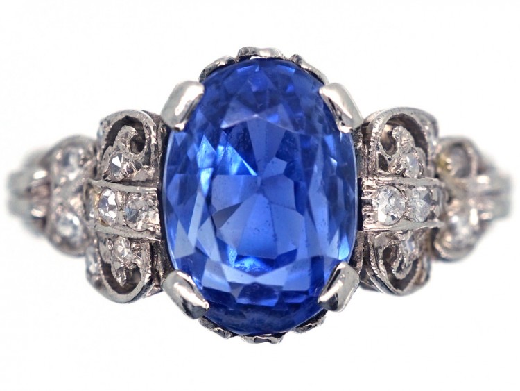 Ceylon Sapphire, Platinum & Diamond Ring