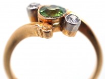 Edwardian 18ct Gold, Peridot & Diamond Crossover Ring