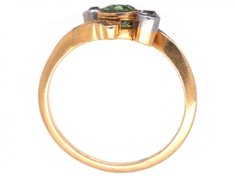 Edwardian 18ct Gold, Peridot & Diamond Crossover Ring