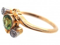 Edwardian 18ct Gold, Peridot & Diamond Crossover Ring