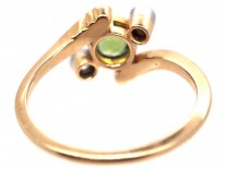 Edwardian 18ct Gold, Peridot & Diamond Crossover Ring