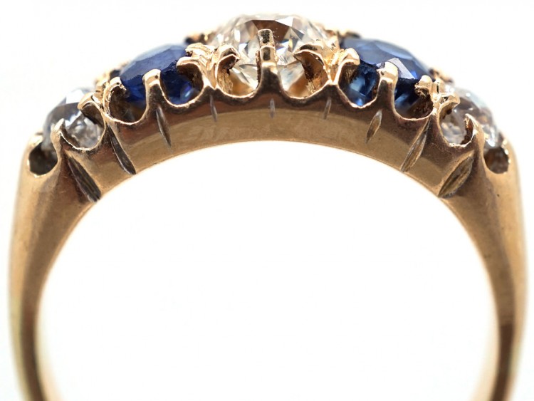 Victorian 18ct Gold, Diamond & Sapphire Five Stone Ring