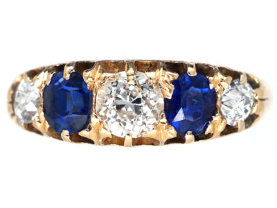 Victorian 18ct Gold, Diamond & Sapphire Five Stone Ring