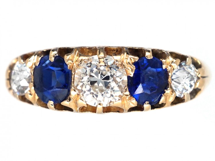 Victorian 18ct Gold, Diamond & Sapphire Five Stone Ring