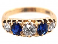 Victorian 18ct Gold, Diamond & Sapphire Five Stone Ring