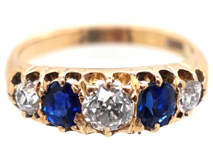 Victorian 18ct Gold, Diamond & Sapphire Five Stone Ring
