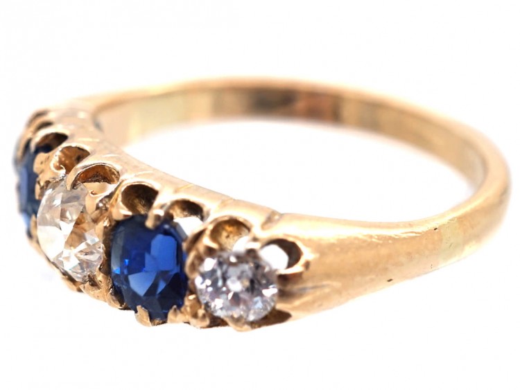 Victorian 18ct Gold, Diamond & Sapphire Five Stone Ring
