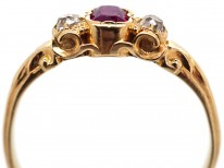 18ct Gold Ruby & Diamond Three Stone Ring
