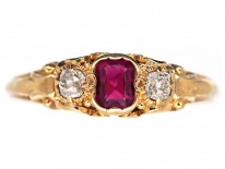 18ct Gold Ruby & Diamond Three Stone Ring