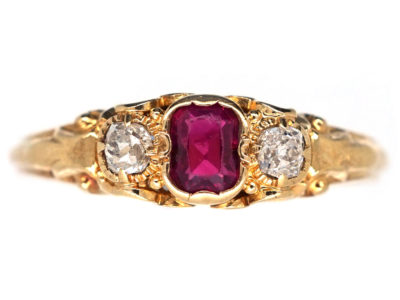 18ct Gold Ruby & Diamond Three Stone Ring