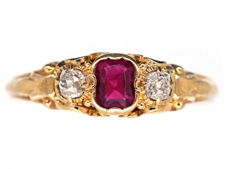 18ct Gold Ruby & Diamond Three Stone Ring