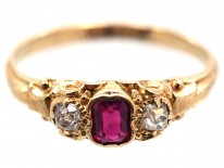 18ct Gold Ruby & Diamond Three Stone Ring