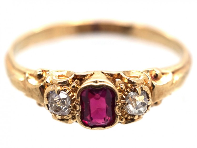 18ct Gold Ruby & Diamond Three Stone Ring