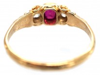 18ct Gold Ruby & Diamond Three Stone Ring
