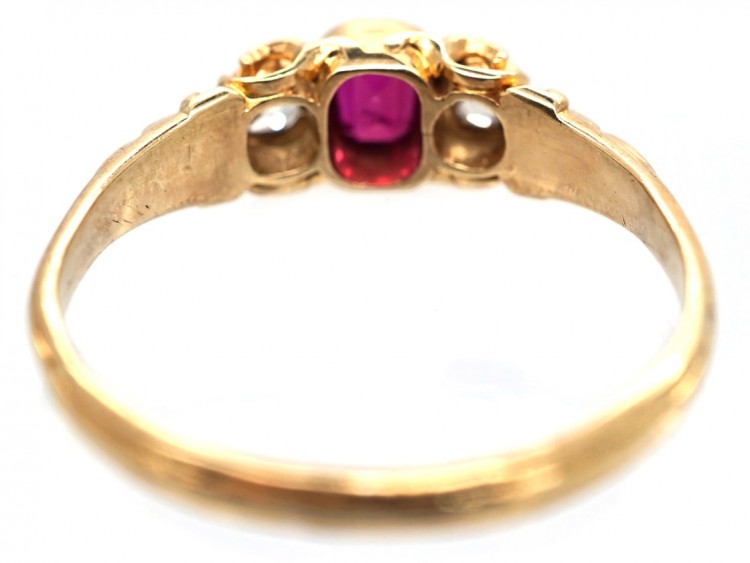 18ct Gold Ruby & Diamond Three Stone Ring