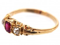 18ct Gold Ruby & Diamond Three Stone Ring