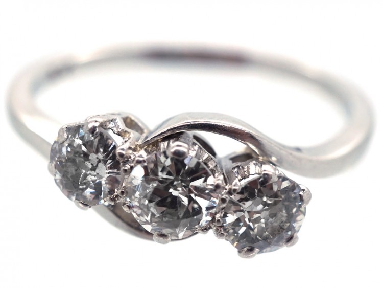 Platinum & Diamond Three Stone Crossover Ring