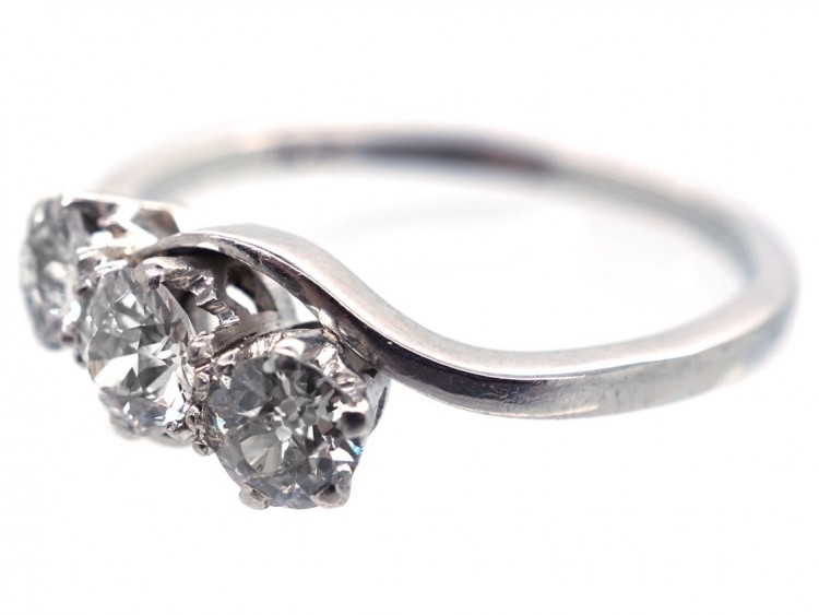 Platinum & Diamond Three Stone Crossover Ring