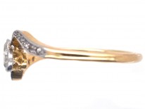 Edwardian 18ct Gold & Platinum, Two Stone Diamond Crossover Ring