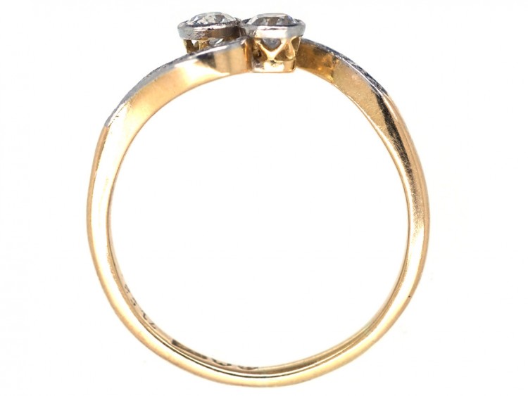 Edwardian 18ct Gold & Platinum, Two Stone Diamond Crossover Ring