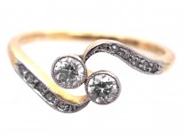Edwardian 18ct Gold & Platinum, Two Stone Diamond Crossover Ring
