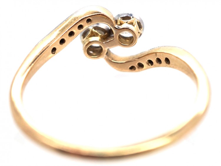 Edwardian 18ct Gold & Platinum, Two Stone Diamond Crossover Ring