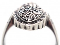 Art Deco Oval Swirl Design Silver & Marcasite Ring