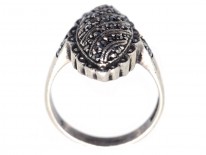 Art Deco Oval Swirl Design Silver & Marcasite Ring
