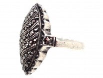 Art Deco Oval Swirl Design Silver & Marcasite Ring