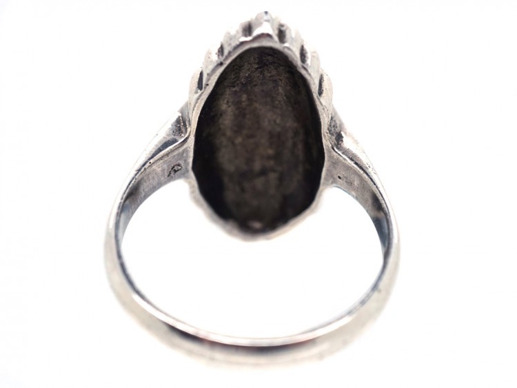 Art Deco Oval Swirl Design Silver & Marcasite Ring